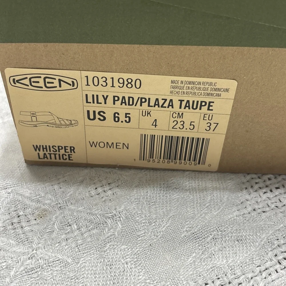 New With Box Keen Women's Whisper Sandals Lily Pad/ Plaza Taupe Sz 6.5 102
